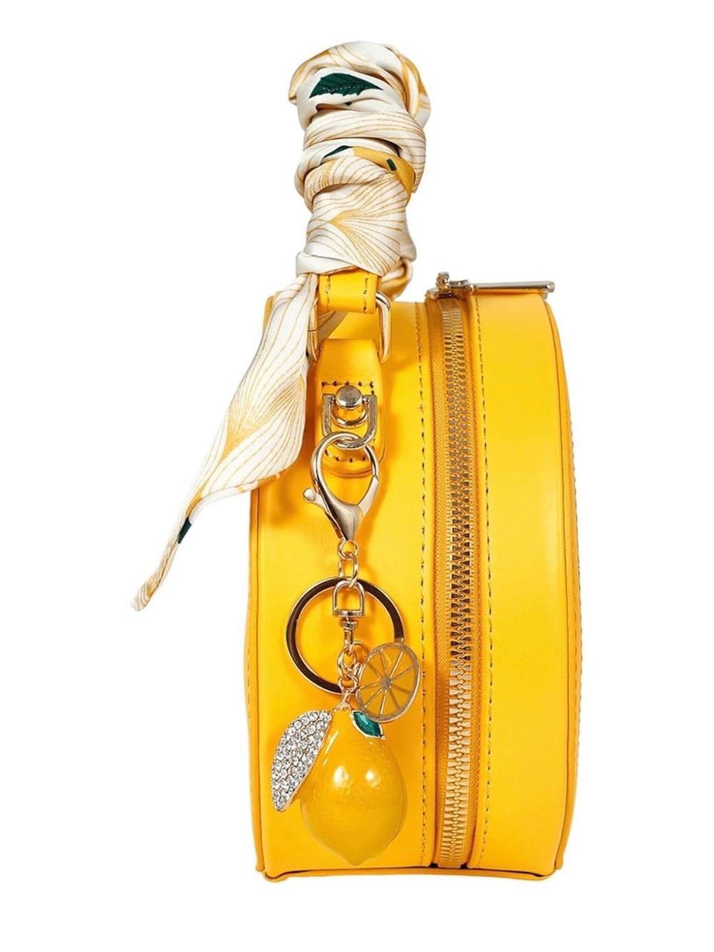 Yellow Citrus slice Round Crossbody Bag with scarf and keychain bundle of 3 - Picture 2 of 3